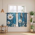 thumbnail image 3 of Blue Wooden Daisy Tier Curtains, Vintage Farmhouse Butterfly Flowers Light Filtering Kitchen Curtains, 2Pcs Rod Pocket Half Window Treatments Panels for Sink Cafe Cabinet Basement 27.5x45 Inches, 3 of 9