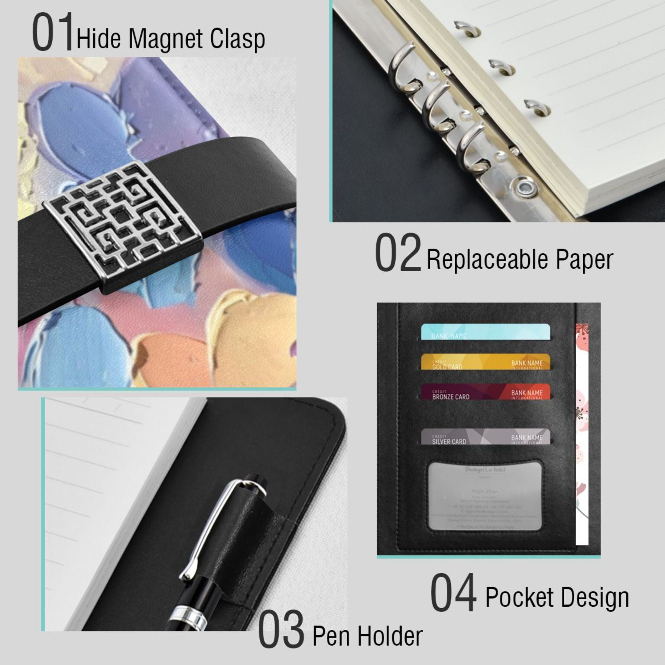 Leather Planner Leather Notebook Notebook Journal Binder Design Pen Pocket Design Convenient for Storage Pink Heart