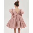 thumbnail image 5 of Flower Girl Dress Organza Toddler Dresses Puff Sleeve & Bow Bcak Girls Princess Dress for Wedding Birthday -Lilac-12Y, 5 of 8