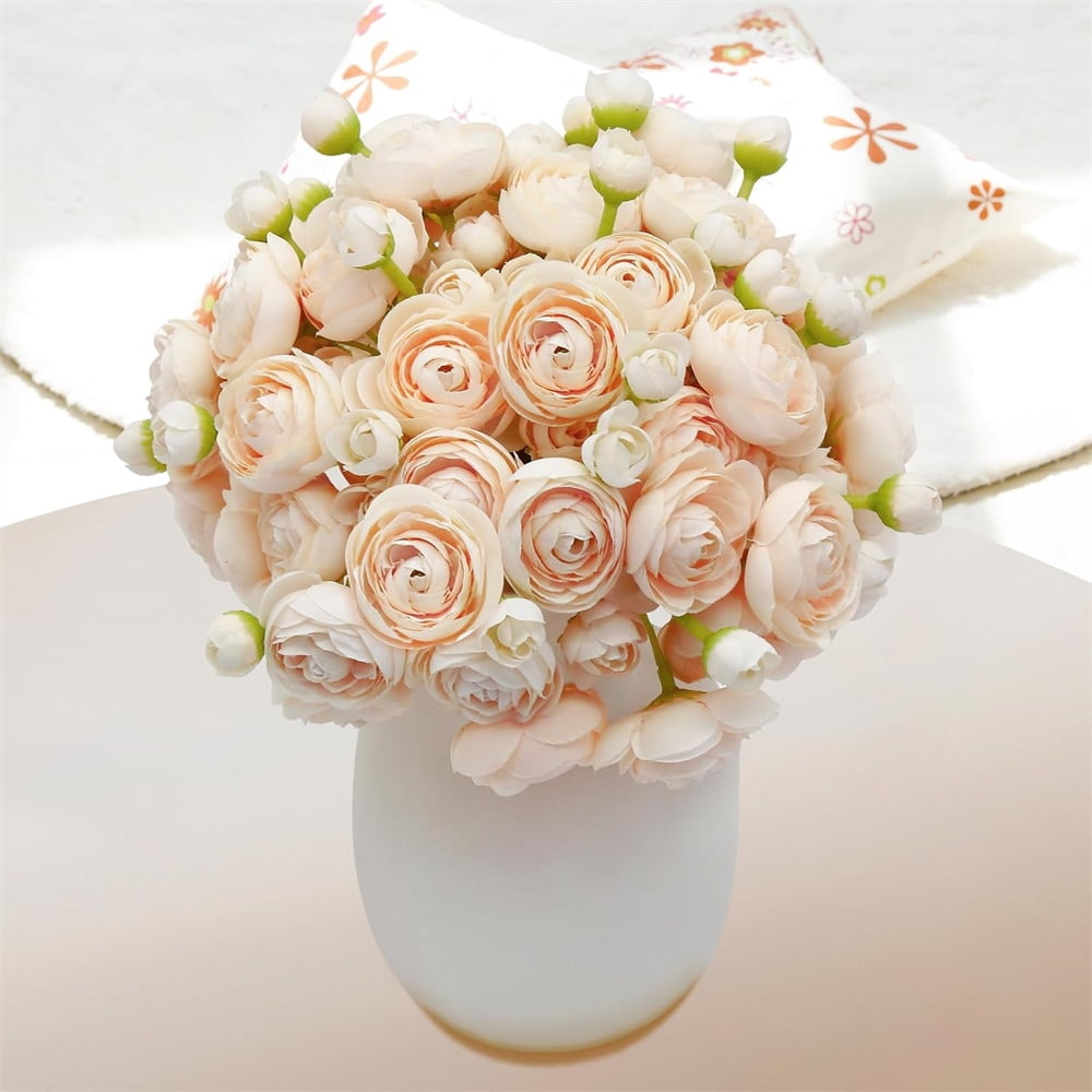 18 Pcs Artificial Ranunculus Flowers,Faux Silk Ranunculus,Bulk Fake Vase Filler Flowers,DIY Cream Peonies Bouquets,for Home Decor,Wedding,Table Centerpiece and Bridal Shower (Cream)