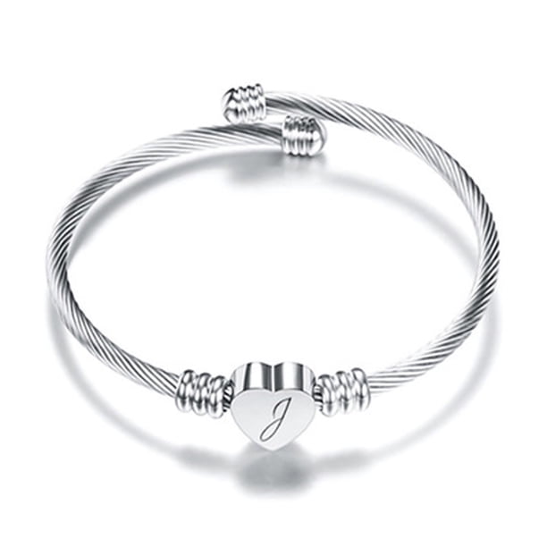 Pulsera de alambre de acero inoxidable con 26 letras para mujer, regalo para mujer, pulsera con forma de corazón, collar
