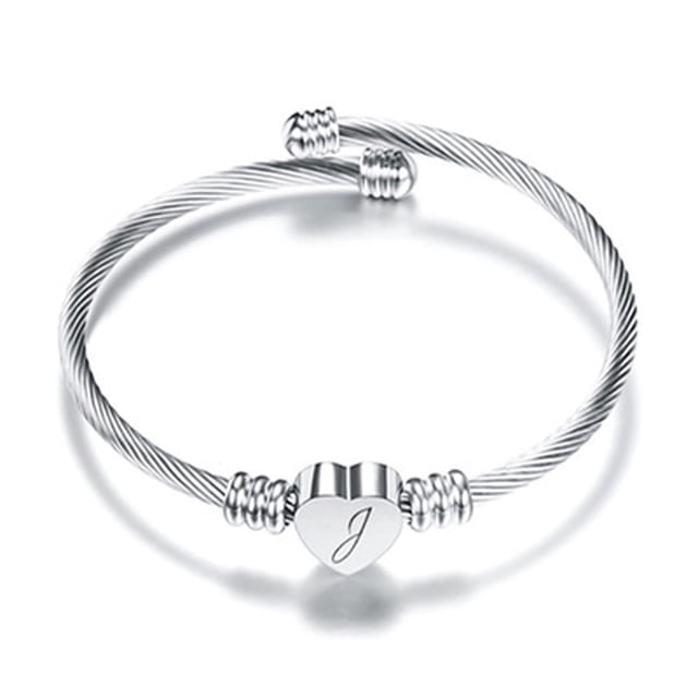 Fiudx Pulsera Alambre Acero Inoxidable 26 Letras con Forma de Corazón