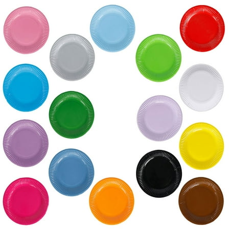 CUH 20PCS Colorful Disposable Paper Plates Round Trays of 7in