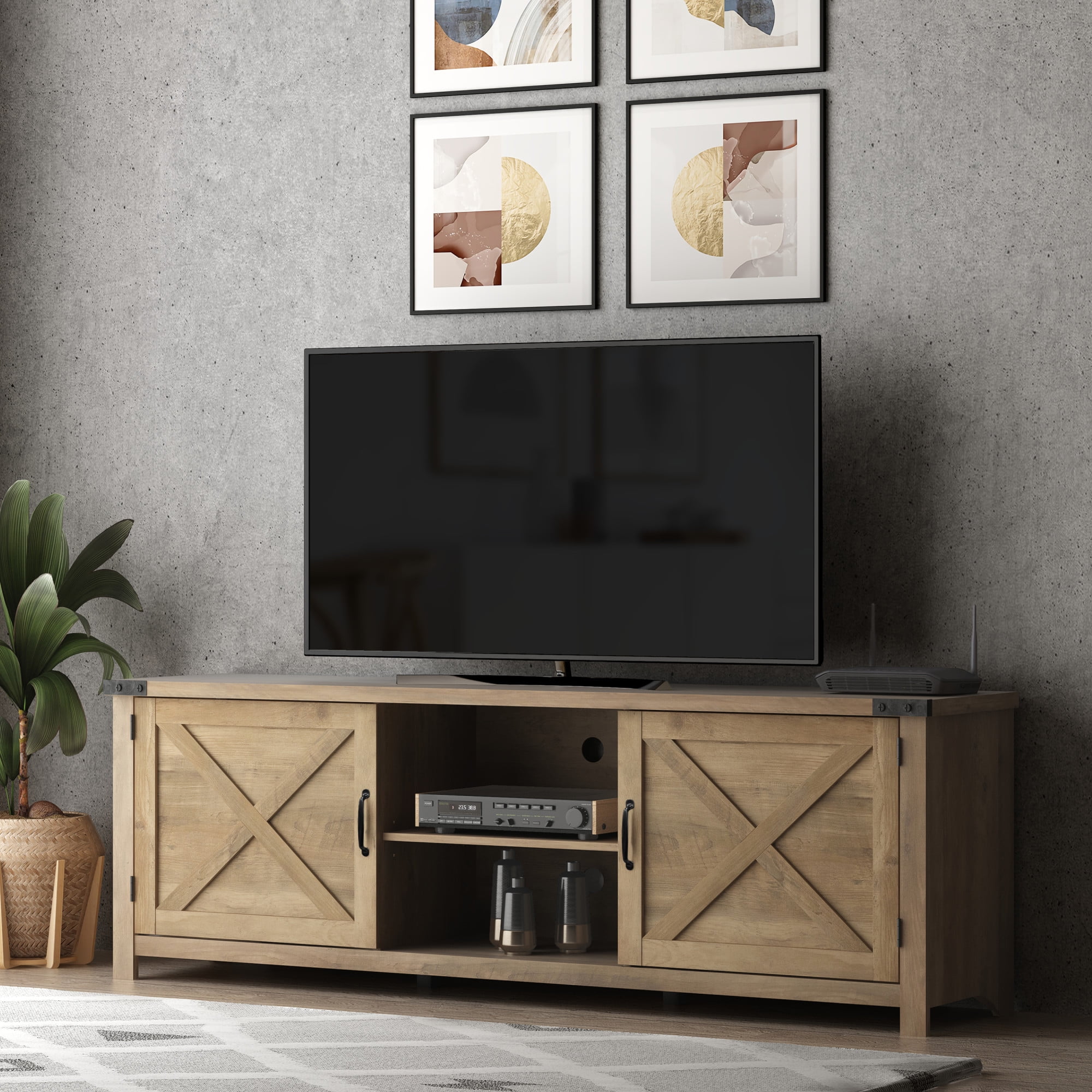 Hillsdale Latvia TV Stand with 2 Doors for TVs up to 78", Oak