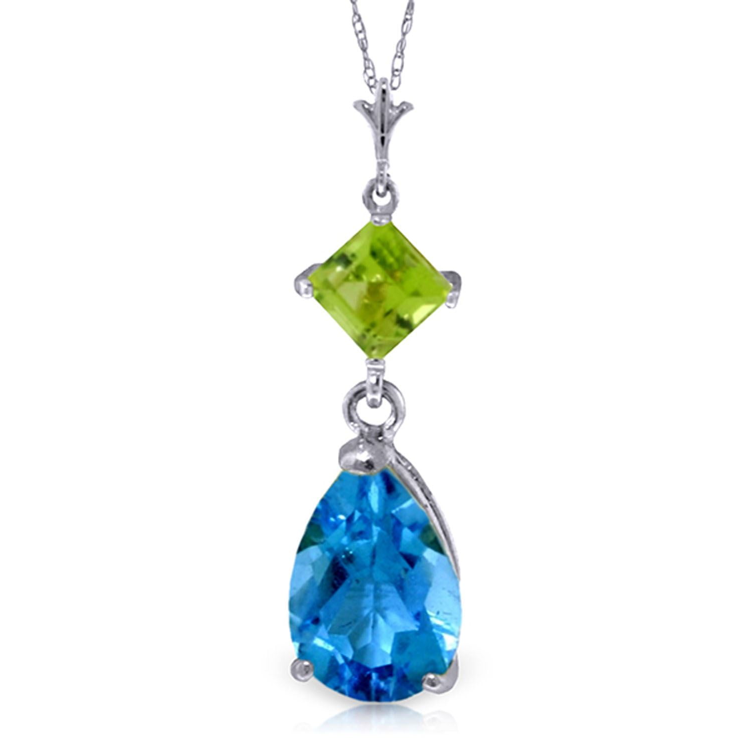 ALARRI 2 CTW 14K Solid White Gold Roll In The Grass Blue Topaz Peridot Necklace with 24 Inch Chain Length