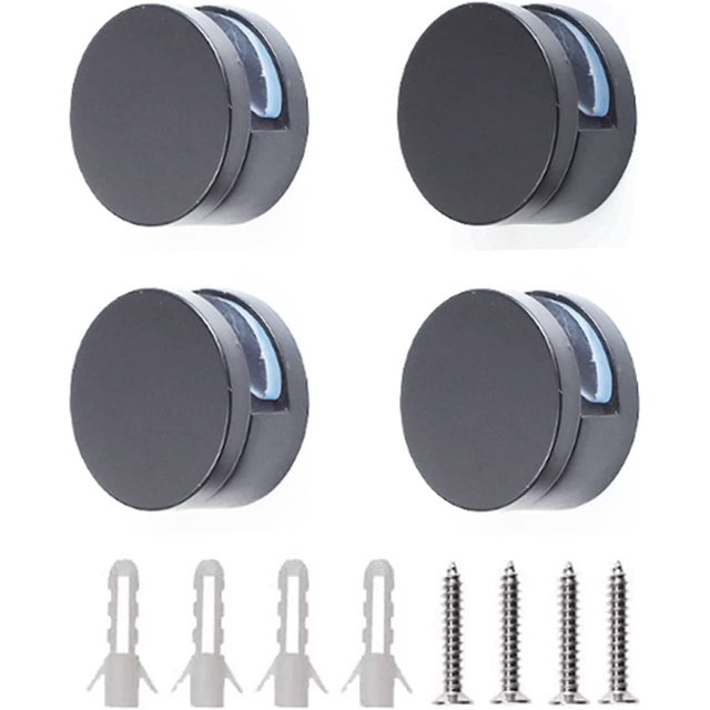 Clips de Miroir, Clip de Verre Flottant en Alliage de Zinc - Support/clip Mural Rond pour Miroirs de Salle de Bain - Support de Feuille de Miroir Fixe Noir - (4 Pcs)