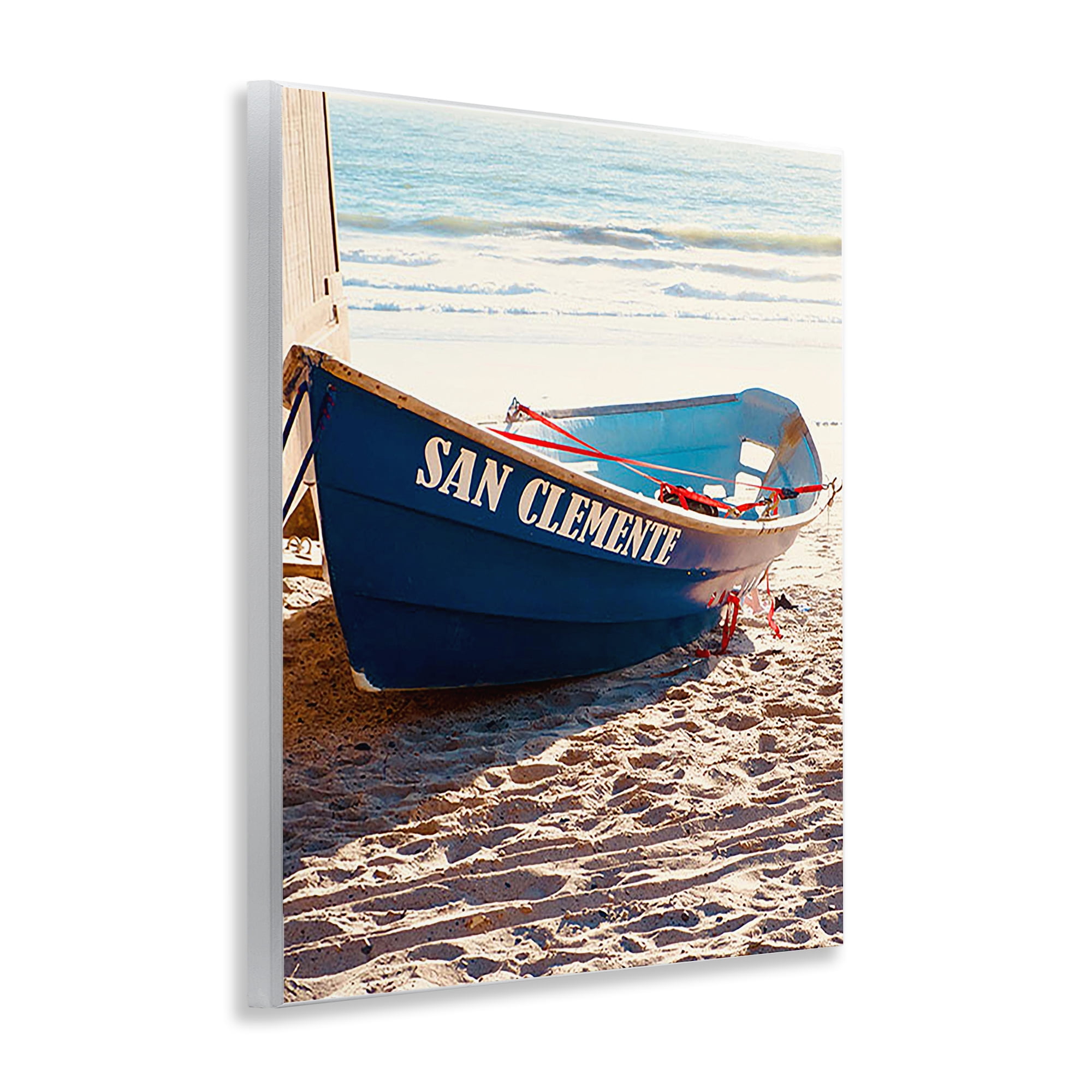Stupell Industries Blue Boat on Sand Transportation Photography Unframed Art Print Wall Art, 11 x 14