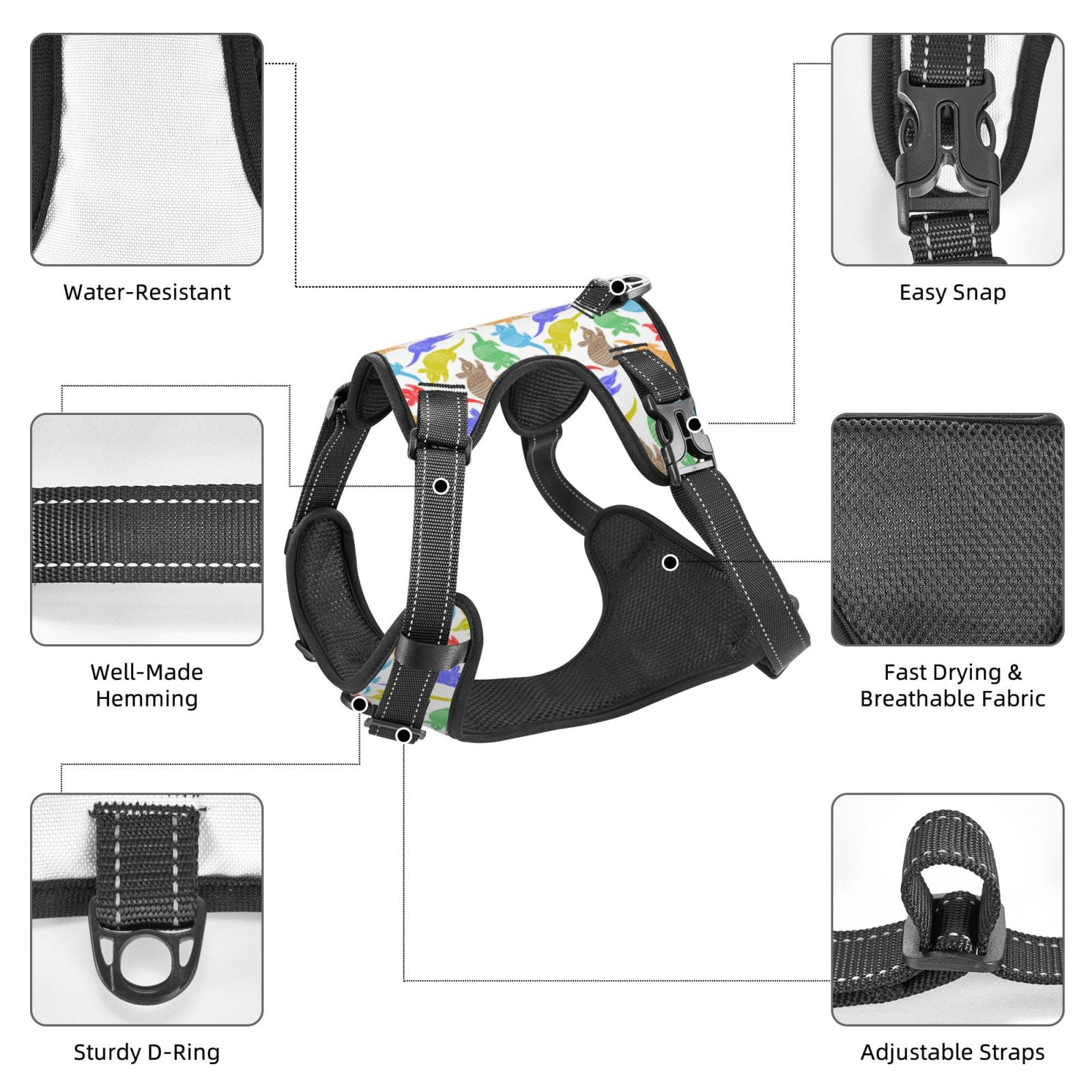 Vsdgher Colored Armadillos Dog Harness, No-Pull Pet Harness, Dog Vest, Pet Vest for Small to Large Dogs-X-Large