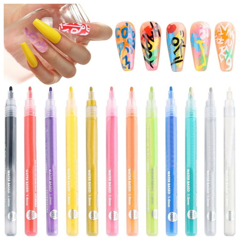 duhgbne nail pens set 12 colors acrylic paint pens fine tip nail pens for  3d nail line drawing dotting floral design diy nail 10ml 