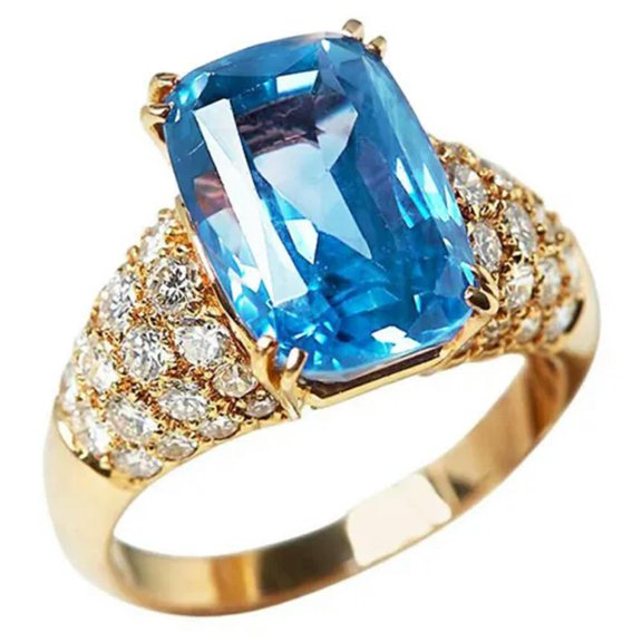 10*12mm Oval Cut Aquamarine Blue Cz Stainless Steel Women's 18K Gold Plated Ring