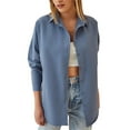 thumbnail image 3 of hirigin Women Shirt Long Sleeve Turn-Down Collar Button-Down Solid Blouse Tops for Casual Daily (Dark Green, L), 3 of 7