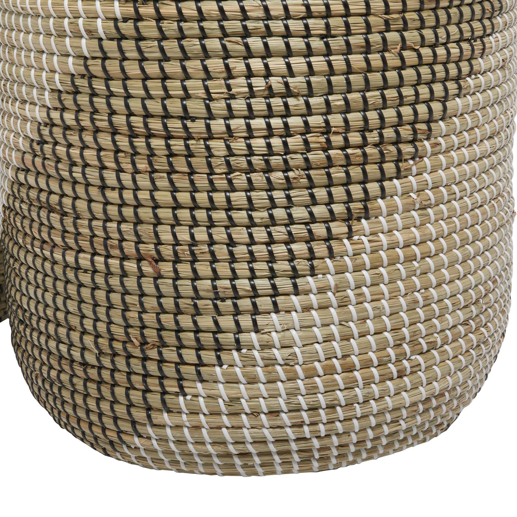 DecMode 24", 22"H Brown Seagrass Handmade Two Toned Storage Basket with Matching Lids, 2-Pieces