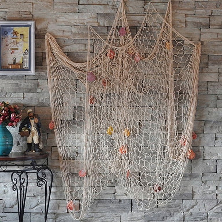bass house decor fishing net 3 Pack Fish Decorations for Party, 80x40 Inch Natural Cotton Net for Under The Sea Hawaiian Beach Party, Thick Nautical Netting for Wall Table Ceiling Decoration : Pet Shell Fit for Decorative Fish Net Hangs Above