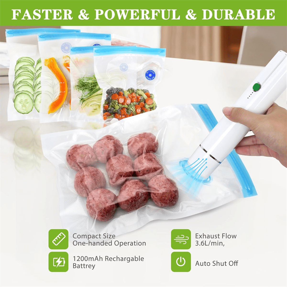 Vacuum Sealer for Food - Cordless Handheld Food Vacuum Saver with 10 Pcs Sealer Bags, for Food Preservati