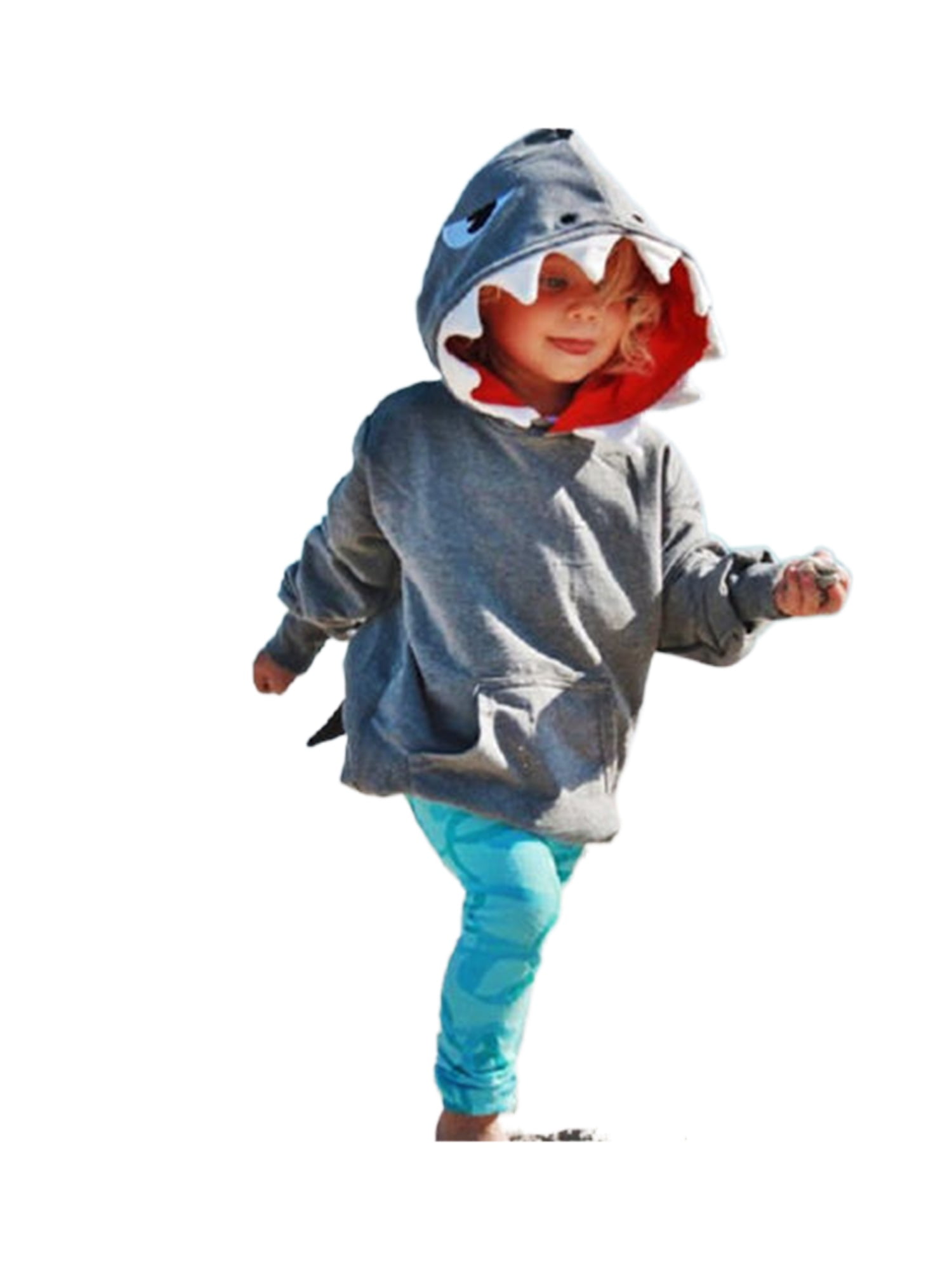Unisex Baby Autumn Winter Shark Hooded Sweatshirt Infant Boys Girls Hoodies with Kangaroo Muff Pockets Shark Fin 