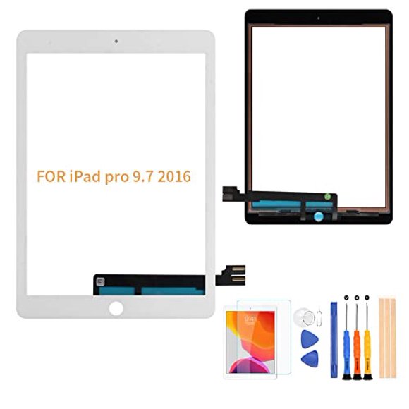 A-MIND Remplacement d'Écran pour ipad pro 9.7 2016 A1673 A1674 A1675 Numériseur Tactile? LCD Non Inclus, Pas d'Instructions? Remplacement de Panneau avant en Verre? avec Kits d'Outils Gratuits et Protecteur d'Écran (Blanc)