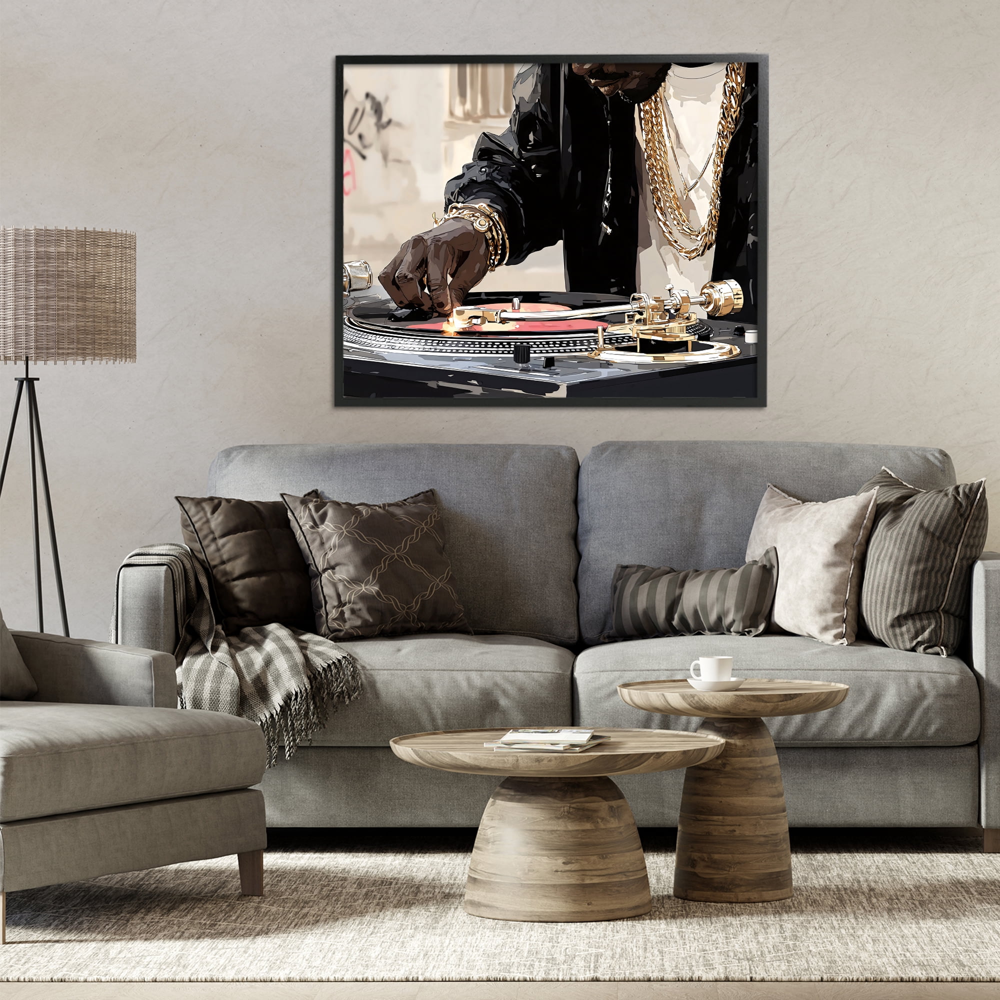 Stupell Industries Golden Touch on DJ's Turntable Black Framed Giclee Art, design by Franklyn Gregory