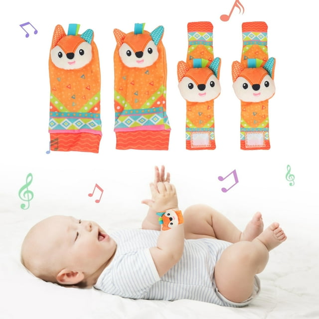 Baby Wrist Rattles Toy, Colorful Animal Pattern Adjustable Infant Rattle Socks Early Educational Baby Wrist Rattle Foot Finder Socks Set Gifts for Babies Aged 0-6 Months