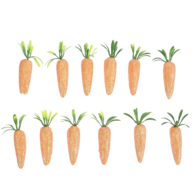 24 Pcs Easter Decorative Artificial Glitter Orange Foam Carrot Ornaments for Party Home Garden Use, Odorless Craft Supplies