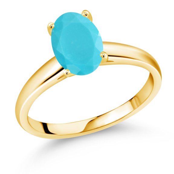 Gem Stone King 1.50 Ct Oval Green Turquoise 10K Yellow Gold Ring