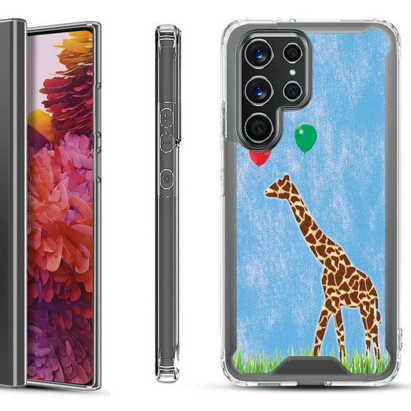 Shockproof Bumper Phone Case for Samsung Galaxy S22 Ultra 5G, by OneToughShield ® - Giraffe/Balloon