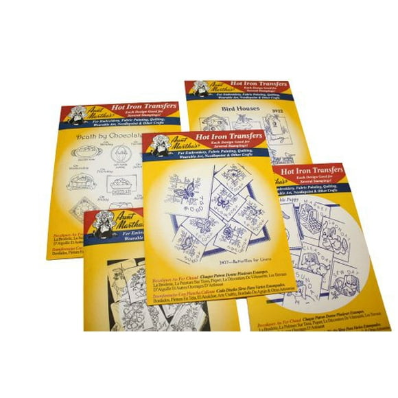 Aunt Martha's Iron on Transfer Patterns for Stitching, Embroidery or Fabric Painting, Days of The Week Patterns, Set of 5