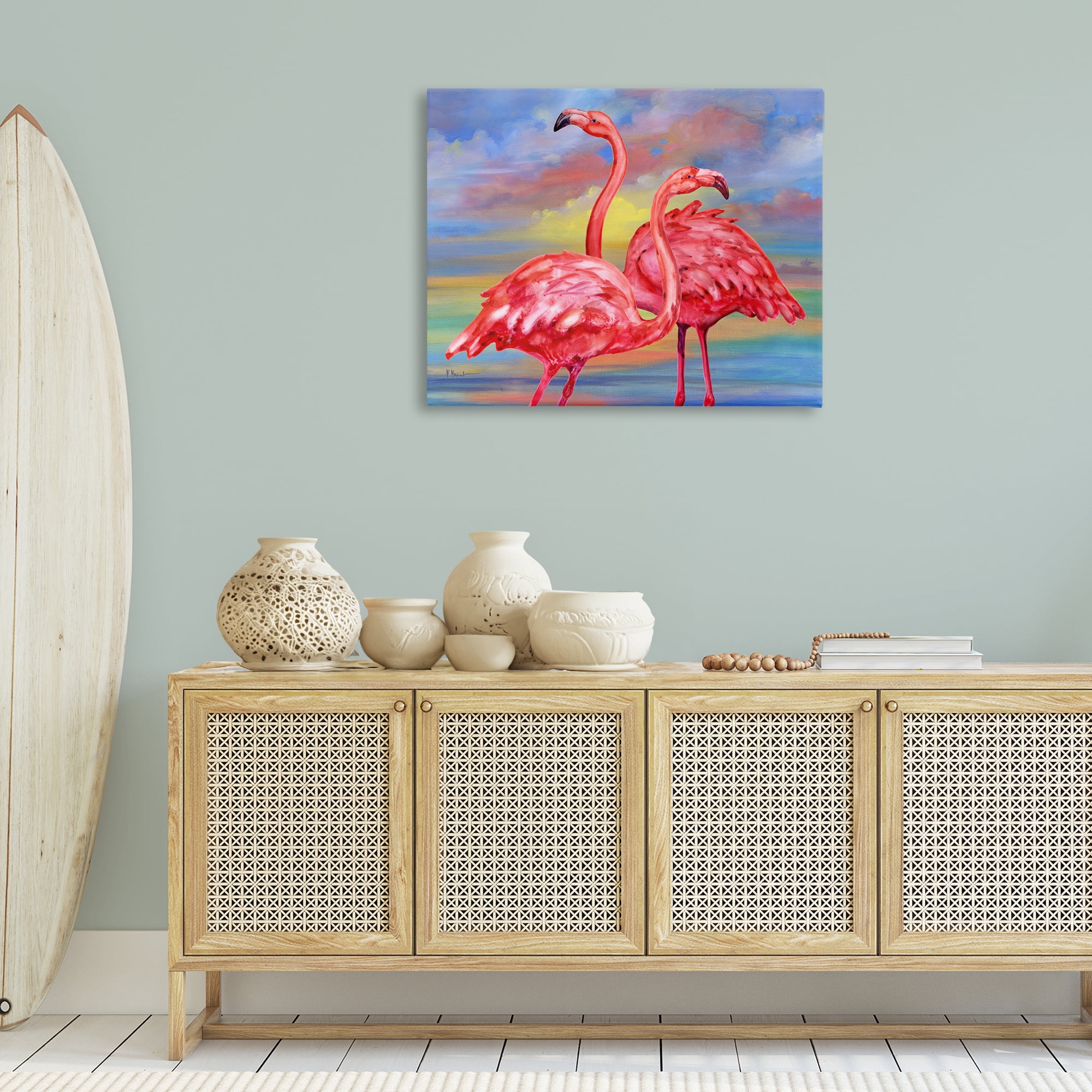 Stupell Industries Rainbow Sunset Flamingos Animals & Insects Painting Gallery Wrapped Canvas Art Print Wall Art, 40 x 30