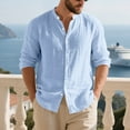 thumbnail image 2 of WMTBSRSW Men's Linen Shirts Soft Long Sleeve Shirts Solid Casual Button Down Shirts Lightweight Beach Vacation Outfits Light blue X-Large, 2 of 6