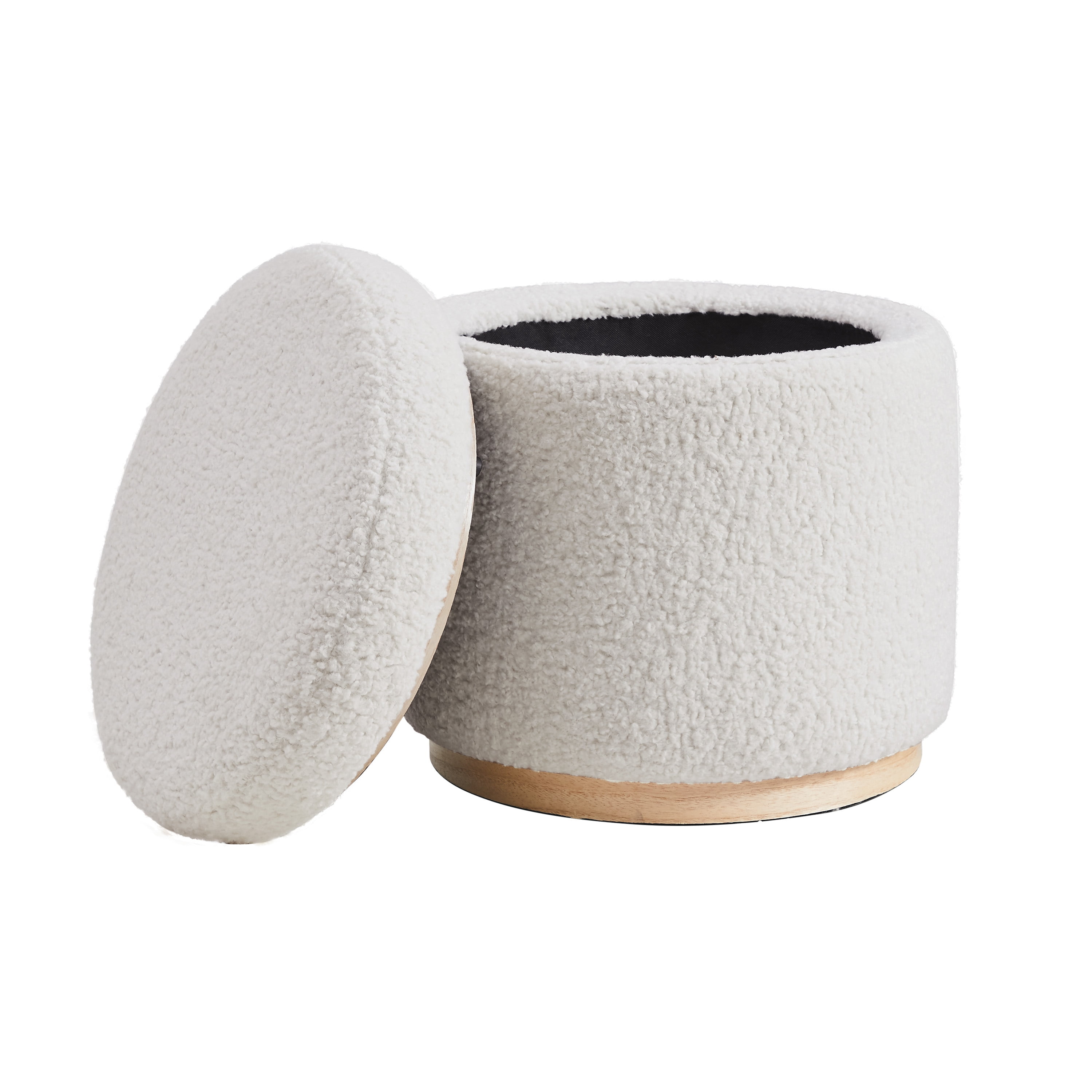 Linon Primrose Faux Sherpa Storage Ottoman, Natural