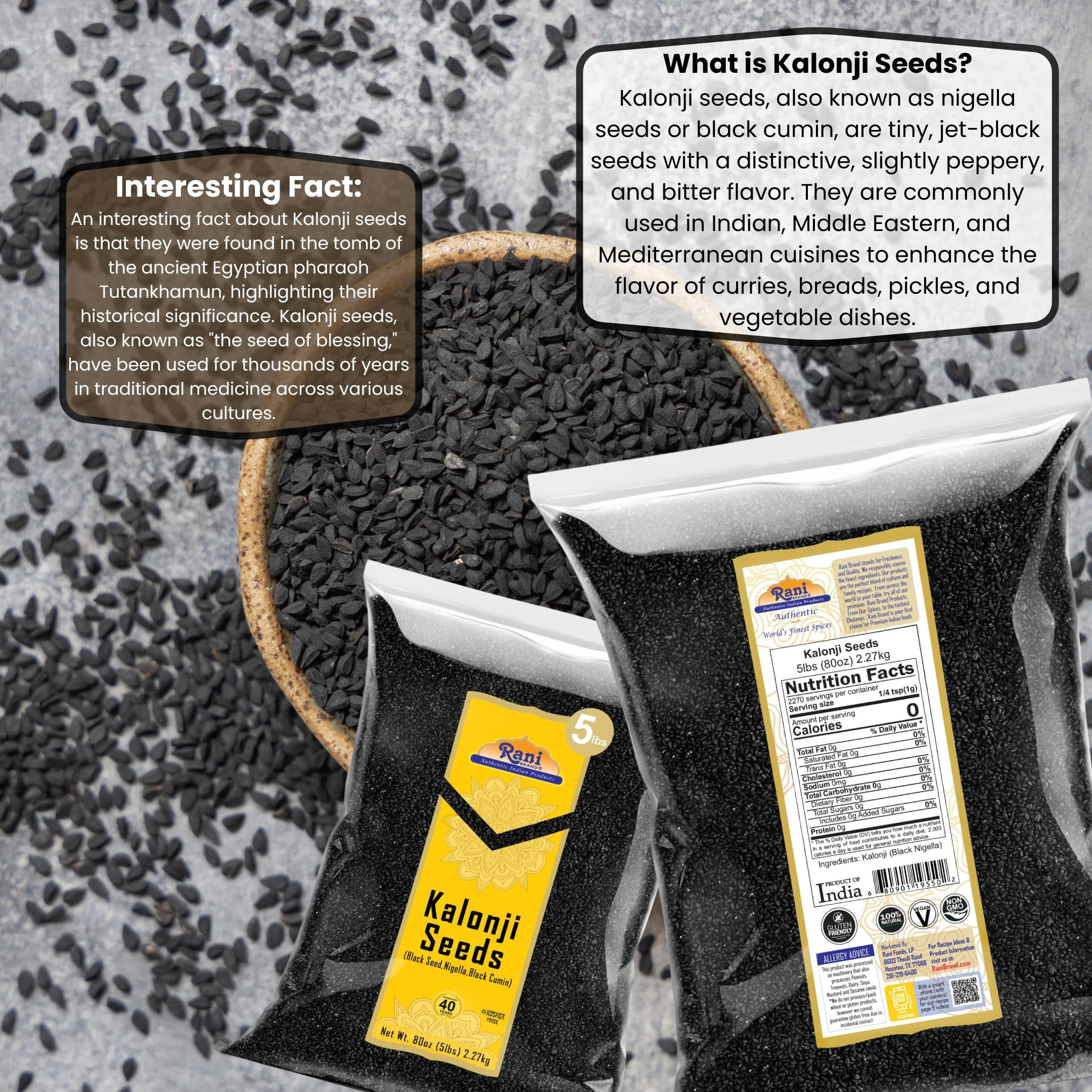 Rani Kalonji Seeds Whole Spice (Black Seed, Nigella Sativa, Black Cumin) 80oz (5lbs) 2.27kg ~ All Natural | Gluten Friendly | NON-GMO | Kosher | Vegan | Indian Origin