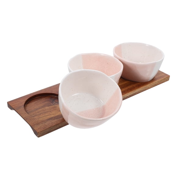 MLINS Ceramic Snack Dish with Wood Tray for Home Use Multi Functional Dried Fruit Plate 1 Set