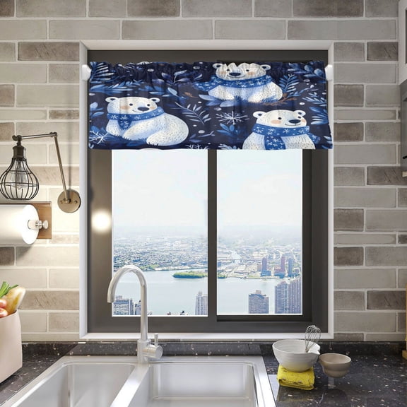 BZSMCE Alance Curtains Polar Bears in Blue Scarf Design Modern Style Pattern Window Curtain Valance 52W" x 18L" for Kitchen Living Room Bedroom