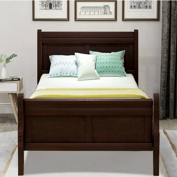 Wood Platform Bed Frame With Headboard, Wood Slat Twin Bed Frame