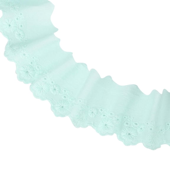 5 Yards Eyelet Lace Trim, 2.17 Inch Wide Floral Cotton Lace Ribbon Embroidery Ruffle Ribbon Trim for Sewing Dress Apron Pillow Clothes Bag Decoration, Light Blue