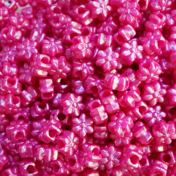 Flower Beads Hot Pink Pearl Large Hole Pony Beads Made in USA