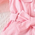 thumbnail image 5 of UngA Girls Cute Romper Button Down Belted Jumpsuit Toddler Kids Wide Leg Short Summer Stripe Outfits with Pockets 18-24 Months,Pink, 5 of 7