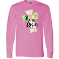 thumbnail image 3 of Inktastic He is Risen Cross with Script and Flowers Long Sleeve T-Shirt, 3 of 5