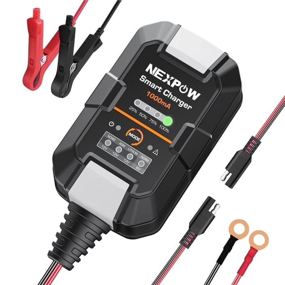 NEXPOW Automotive Battery Charger - 6V/12V 1A Trickle Charger, Battery Maintainer for Vehicles