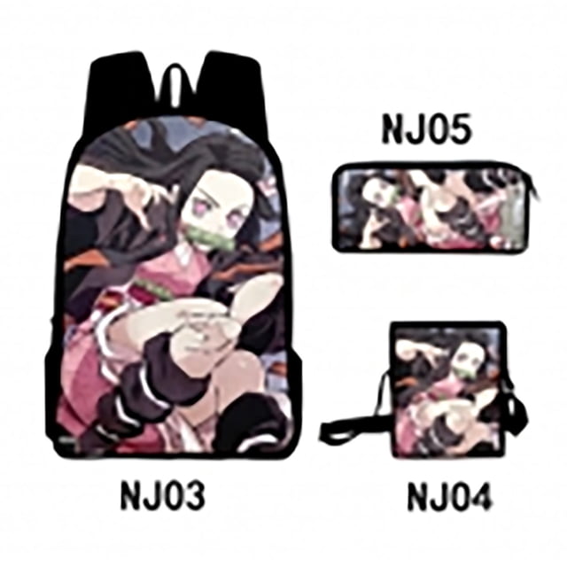 Mochila Dem@@2on Slayer, juego de 3 piezas: mochila para portátil con estuche para lápices y bolsa para el almuerzo.
