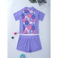 thumbnail image 4 of Aislor Kids Girls Athletic Tankini Swimsuit Floral Short Sleeve Swim Shirt with Shorts Rash Guard Swimwear Purple 16, 4 of 7