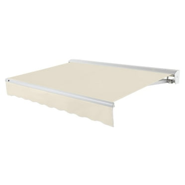 Awntech 14 Ft Destin Left Motorized Heavy Duty Patio Retractable Awning with Protective Hood (168in x 10.38in x 120in), Linen