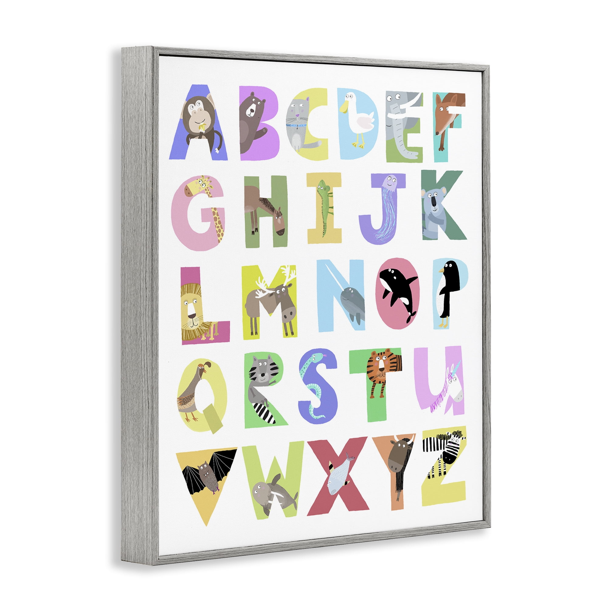 Stupell Industries Alphabet Shapes with Animals Gray Framed Giclee Art, design by Carla Daly