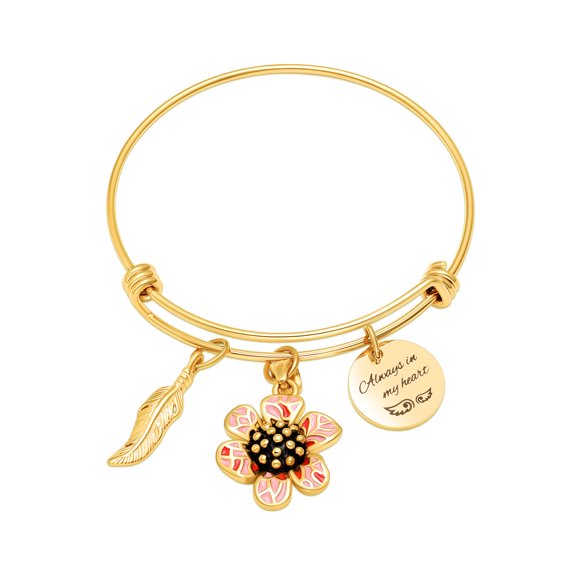 Sunflower with Angel Wing Stainless Steel Bangle Funeral Urn Bracelet for Ashes Holder Cremation Jewelry for Ashes