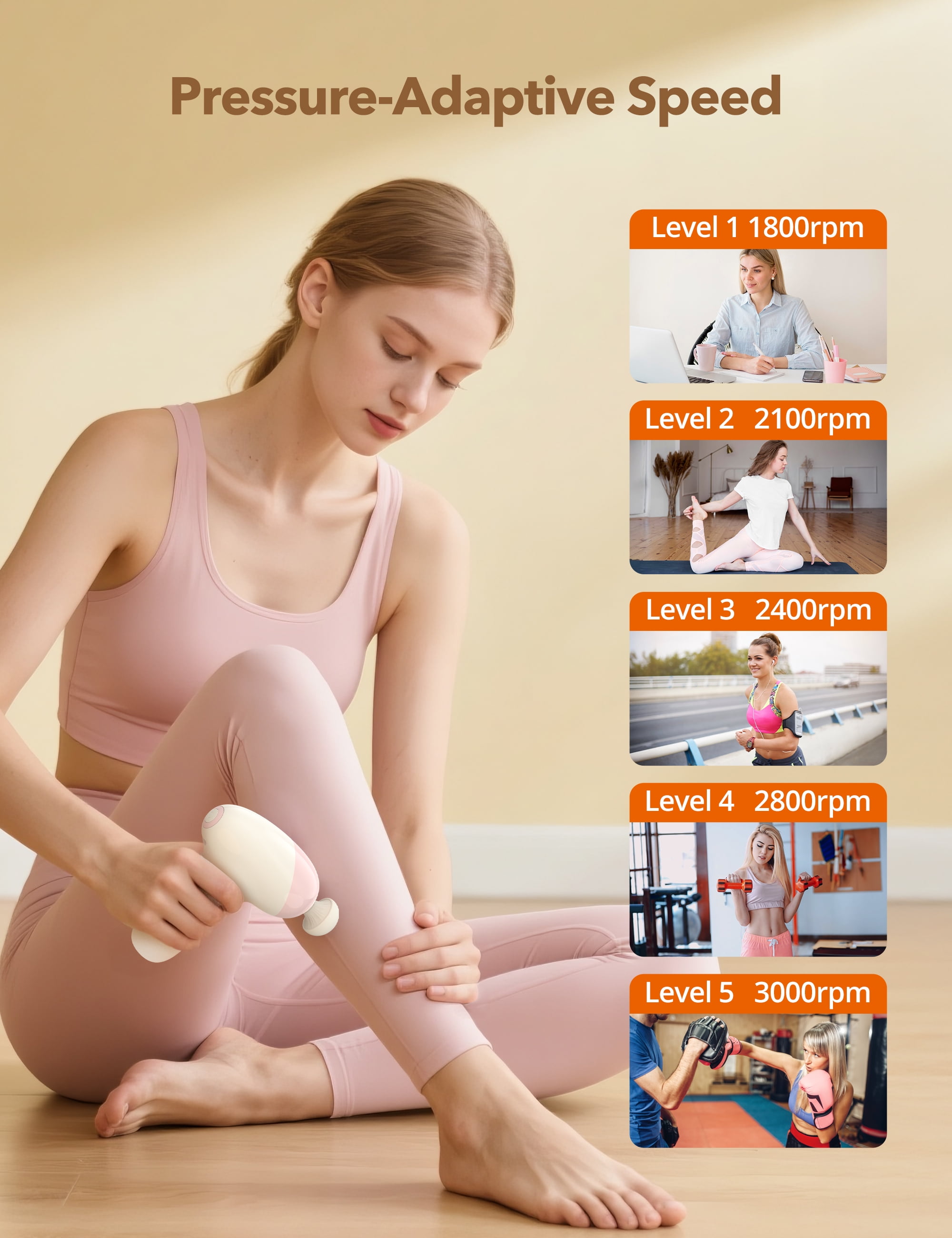 Massage Gun, Deep Tissue Percussion Muscle Massager Handheld Cordless Back Massager with 5 Speeds and 4 Heads(Black)
