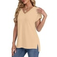 thumbnail image 5 of Xdegoge Summer Savings T Shirts for Women V Neck Short Sleeve Summer Tops Loose Fit Tunic Tops Dressy Casual Blouses Split Fashion Y2K Tshirts Track Save for Later List, 5 of 7