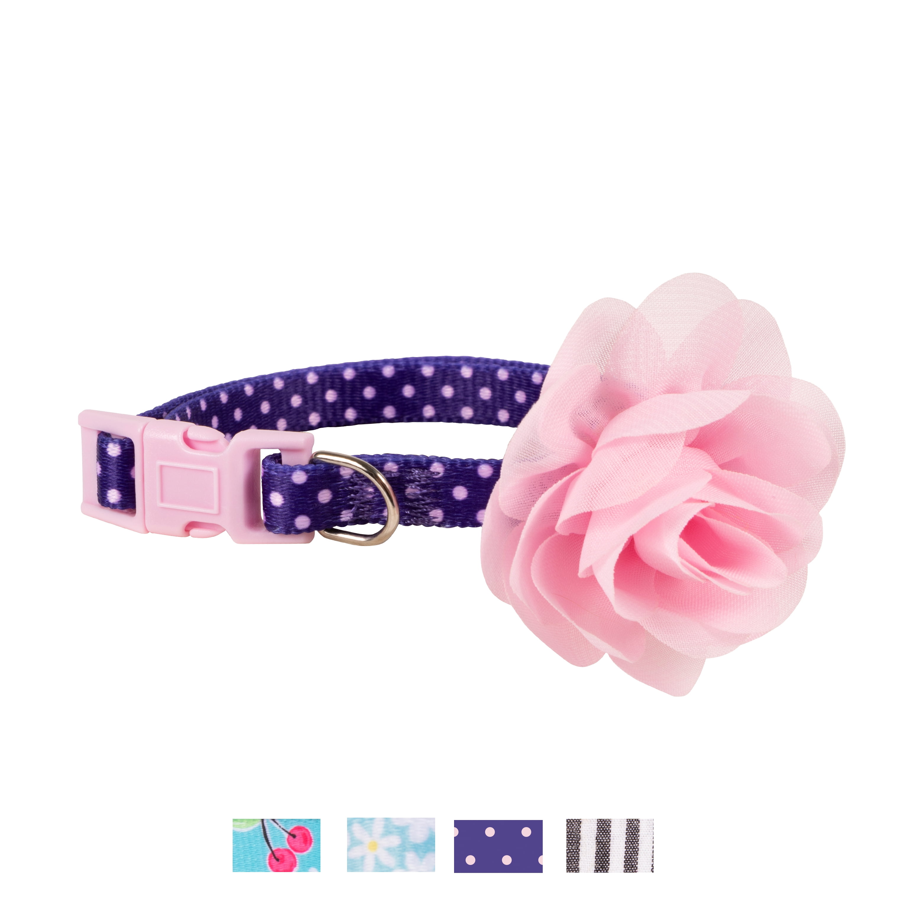 Vibrant Life 3D Flower Fashion Dog Collar, Purple/Pink Dots with Flower,  Small