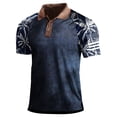 thumbnail image 3 of Men Polo Shirts Short Sleeve Lapel Zipper Camo Printing T Shirt Spring Summer Stylish Loose Casual Polos for Men Navy M, 3 of 4