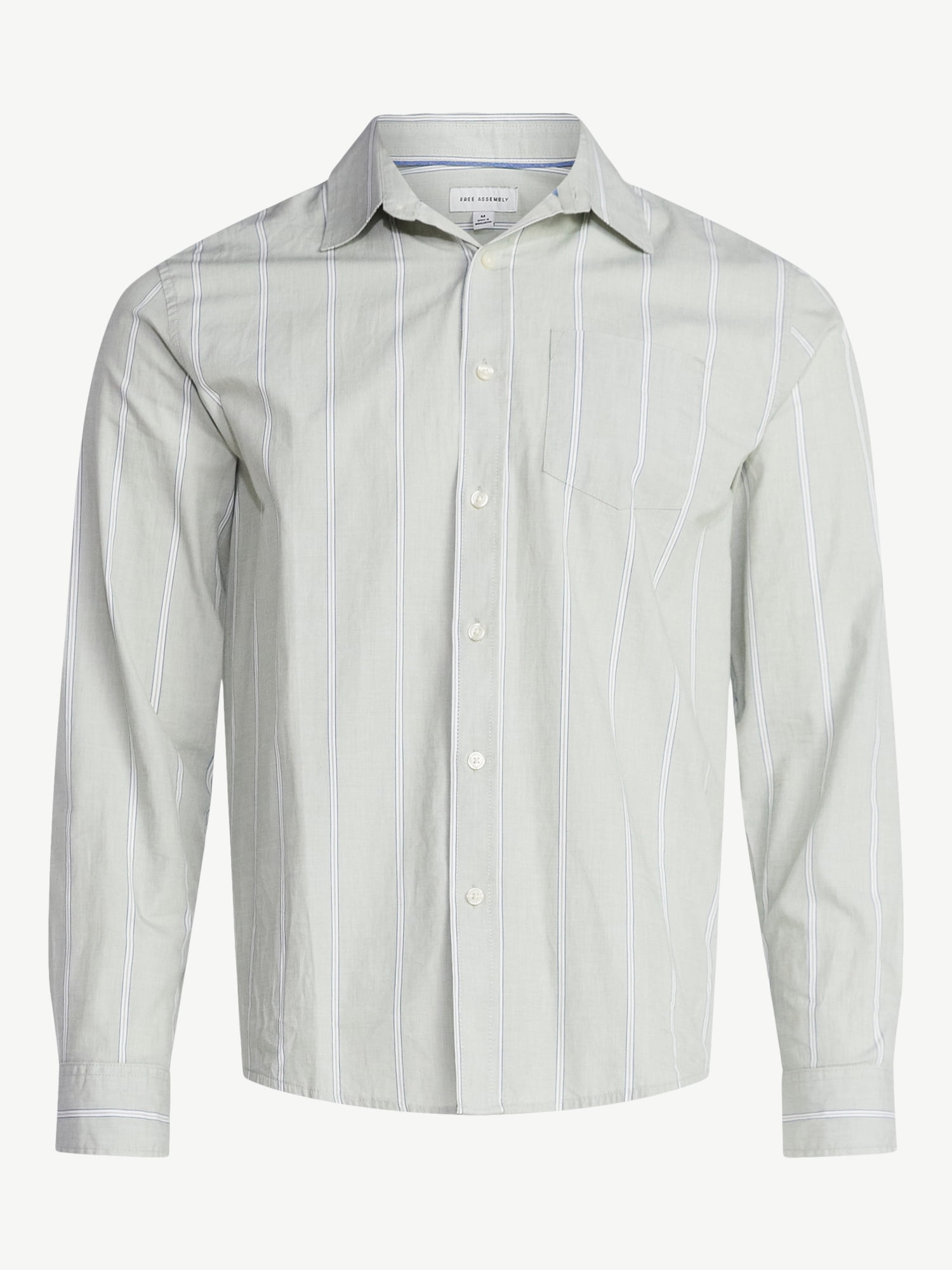 Free Assembly Men's Cotton Poplin Button Front Shirt with Long Sleeves, Sizes S-3XL
