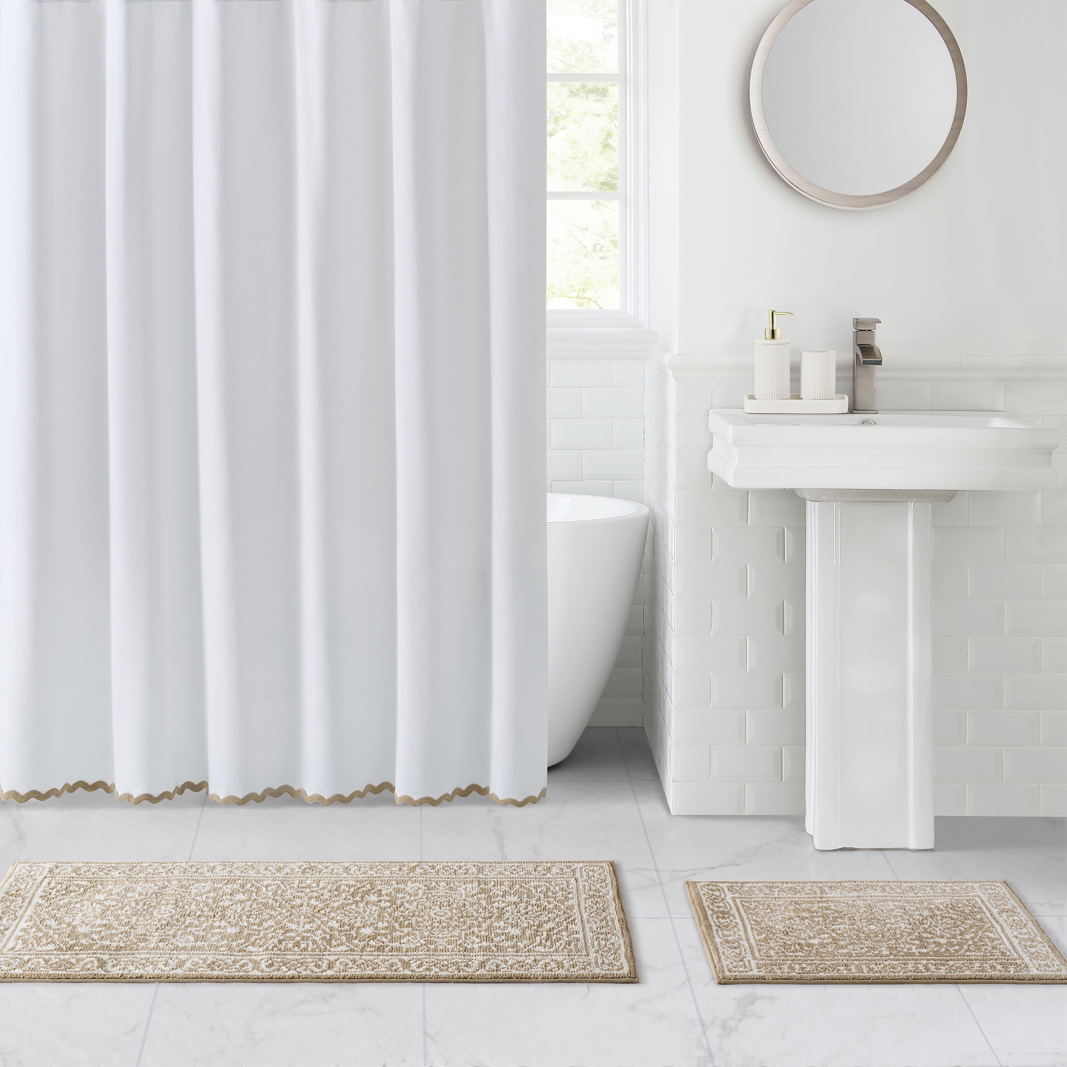 My Texas House Lacey Taupe Medallion Knitted Bath Rug Runner, 24" x 60"