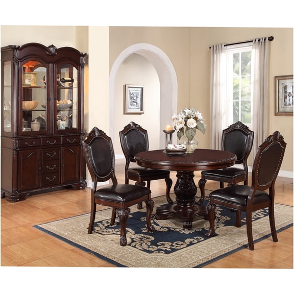 JERFIT 5-Piece Round Dining Set with Pedestal Table and Upholstered Chairs, Brown